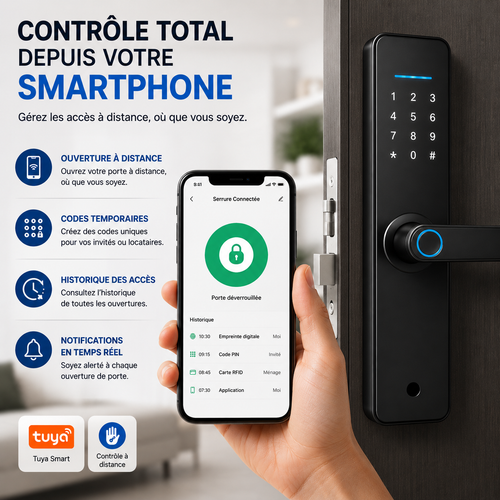 Serrure Connectée Intelligente WiFi avec Empreinte Digitale & Code