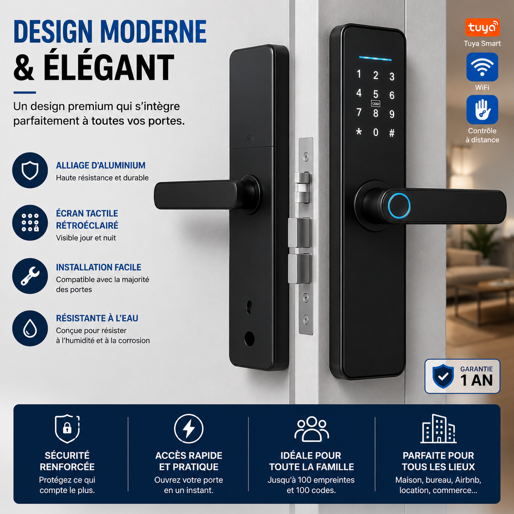 Serrure Connectée Intelligente WiFi avec Empreinte Digitale & Code