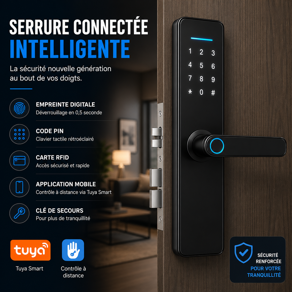 Serrure Connectée Intelligente WiFi avec Empreinte Digitale & Code