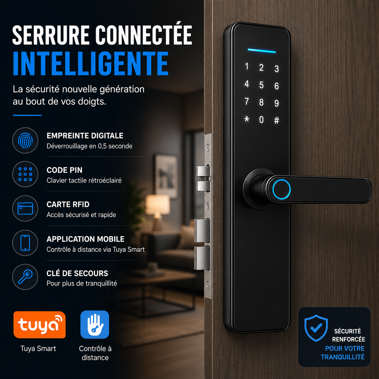 Serrure Connectée Intelligente WiFi avec Empreinte Digitale & Code