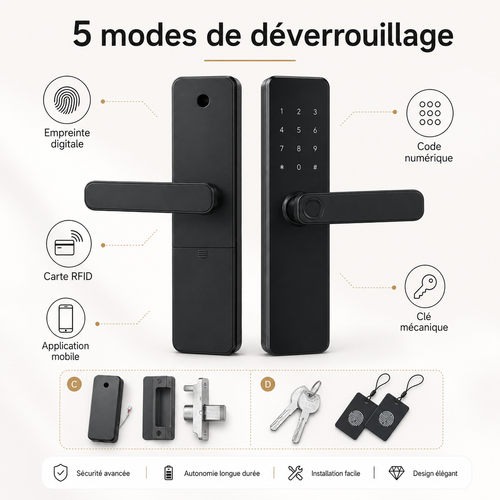 Serrure Connectée Intelligente WiFi avec Empreinte Digitale & Code